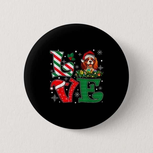 Badge Rond 5 Cm Santa Hat Love Cavalier King Charles Spaniel Dog X (Devant)
