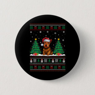 Badge Rond 5 Cm Santa Hat Scottish Terrier Dog Xmas Tree Lumières