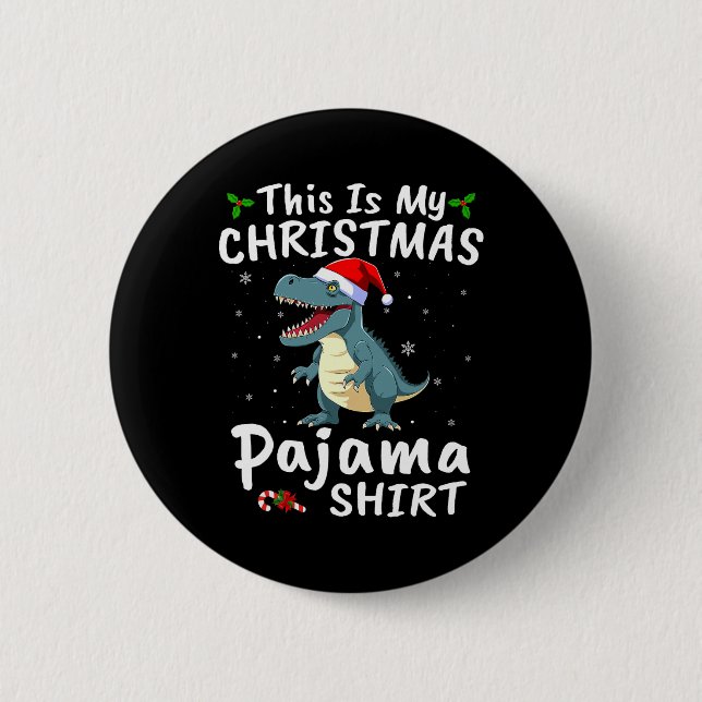 Badge Rond 5 Cm Santa Hat T-rex Dinosaur C'Est Mon Paja De Noël (Devant)