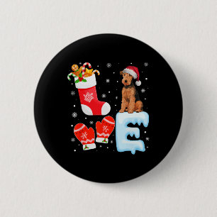 Badge Rond 5 Cm Santa Hat Xmas Stocking Holiday Airedale Terrier D