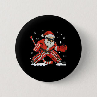 Badge Rond 5 Cm Santa jouant au gardien de but de hockey sur glace