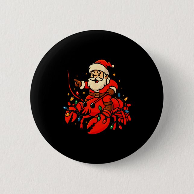 Badge Rond 5 Cm Santa Lobster Christmas Pajama Santa Riding Lobste (Devant)