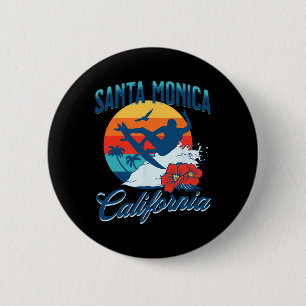 Badge Rond 5 Cm Santa Monica Californie Plage Surf Vacances d'été