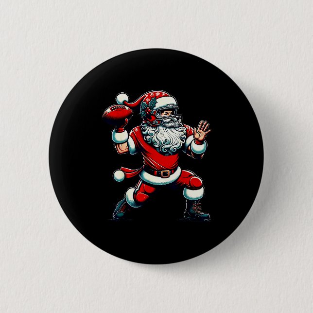 Badge Rond 5 Cm Santa Playing American Football Christmas Women Me (Devant)