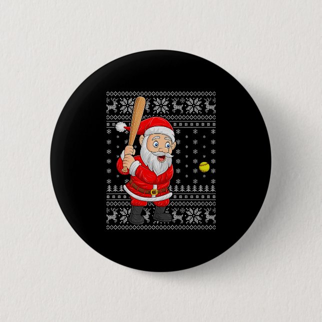 Badge Rond 5 Cm Santa Playing Baseball Softball Ugly Christmas Swe (Devant)