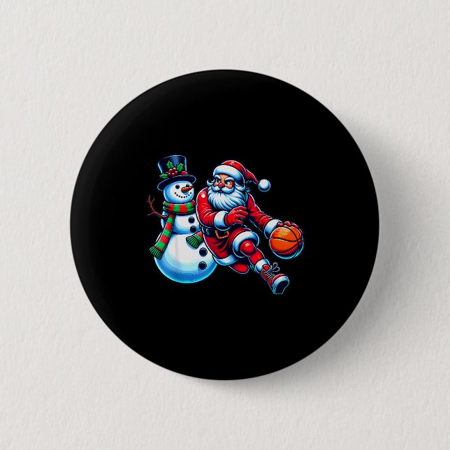 Badge Rond 5 Cm Santa Playing Basketball With A Snowman Christmas  (Devant)