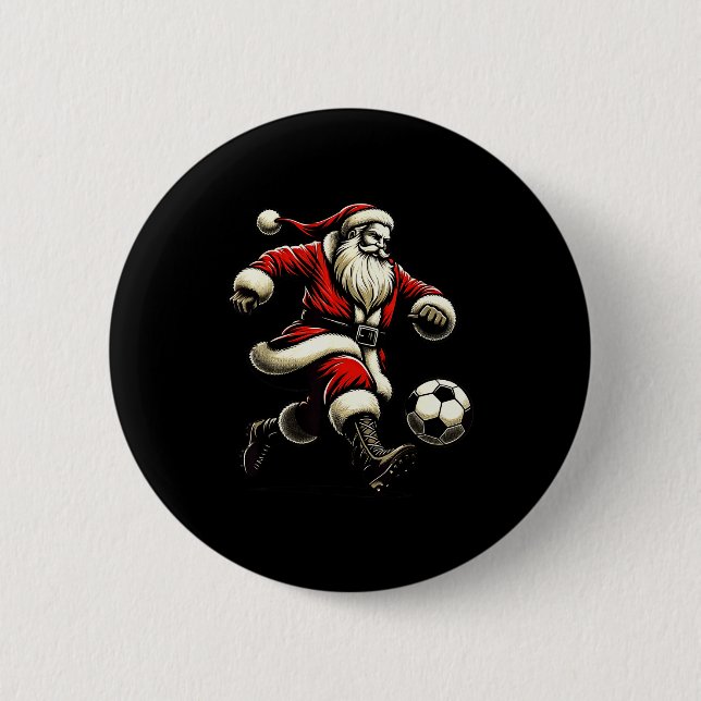 Badge Rond 5 Cm Santa Plays Soccer Srts, Xmas Christmas Women Men  (Devant)