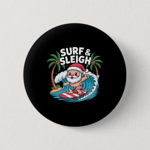 Badge Rond 5 Cm Santa relax surfant sur une plage tropicale