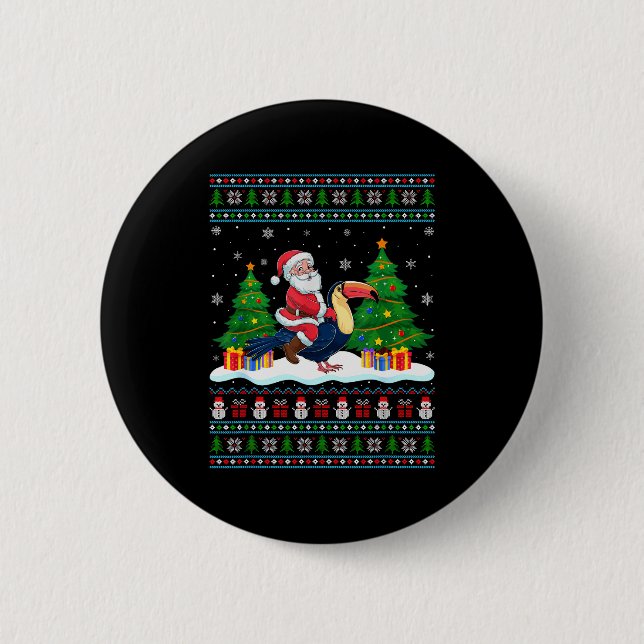 Badge Rond 5 Cm Santa Riding Toucans Tree Lights Ugly Christmas Sw (Devant)