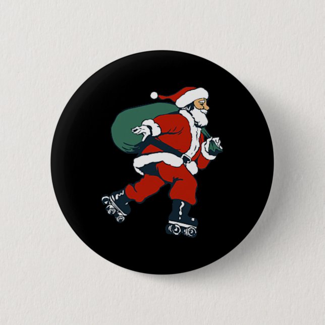Badge Rond 5 Cm Santa Roller Skating Fun Christmas Skater Kids Boy (Devant)