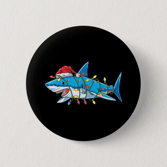 Badge Rond 5 Cm Santa Shark Christmas Lights Sharkma Tree Xmas Bo (Devant)
