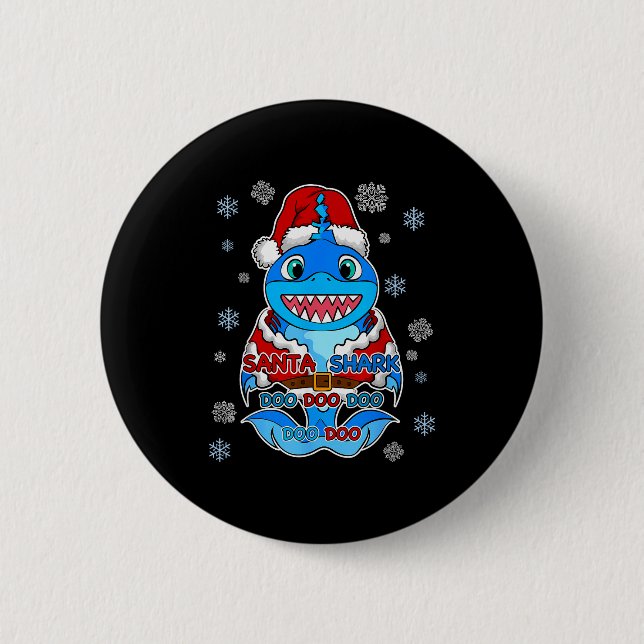 Badge Rond 5 Cm Santa Shark, Shark In A Santa Suit, Christmas Shar (Devant)