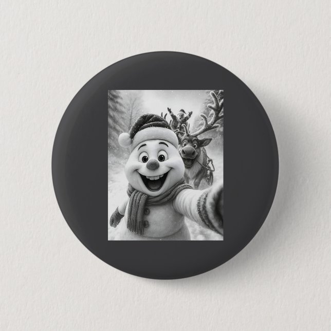 Badge Rond 5 Cm Santa Snowman Reindeer Taking A Selfie Photo Chris (Devant)