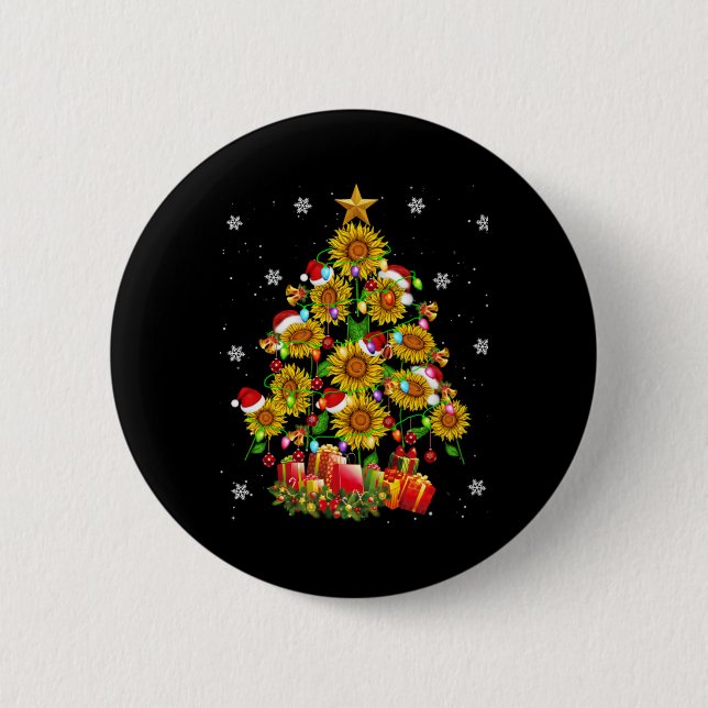 Badge Rond 5 Cm Santa Sunflower Christmas Tree Xmas Lights Santa S (Devant)