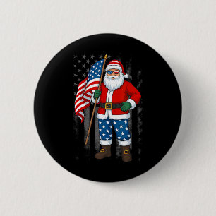 Badge Rond 5 Cm Santa Usa Drapeau Américain Noël En Juillet Joyeux