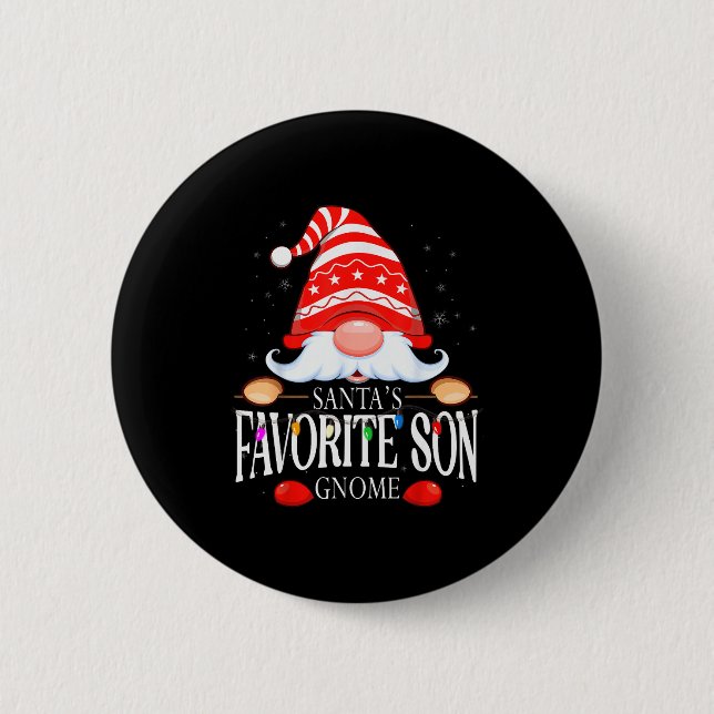 Badge Rond 5 Cm Santa's Favorite Son Gnome Matching Christmas Paja (Devant)
