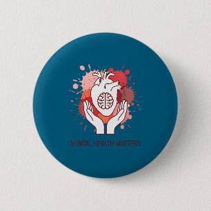 Badge Rond 5 Cm Santé mentale cœur cerveau sensibilisation