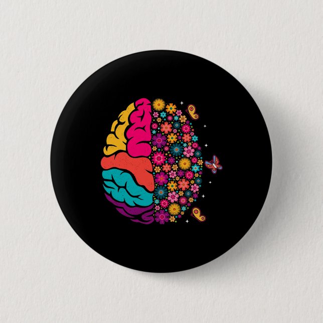 Badge Rond 5 Cm Santé mentale Floral Cerveau Conscience de la dépr (Devant)