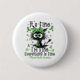 Badge Rond 5 Cm Santé mentale Guerrier Sensibilisation Noir Chat C