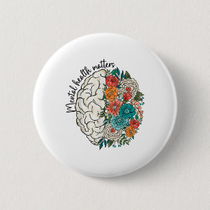 Badge Rond 5 Cm Santé mentale S Cerveau floral Santé mentale