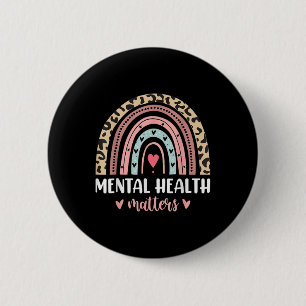Badge Rond 5 Cm Santé mentale S Empreinte de léopard Boho Rainbow
