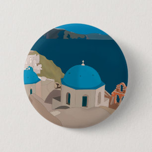 Badge Rond 5 Cm Santorin Grèce