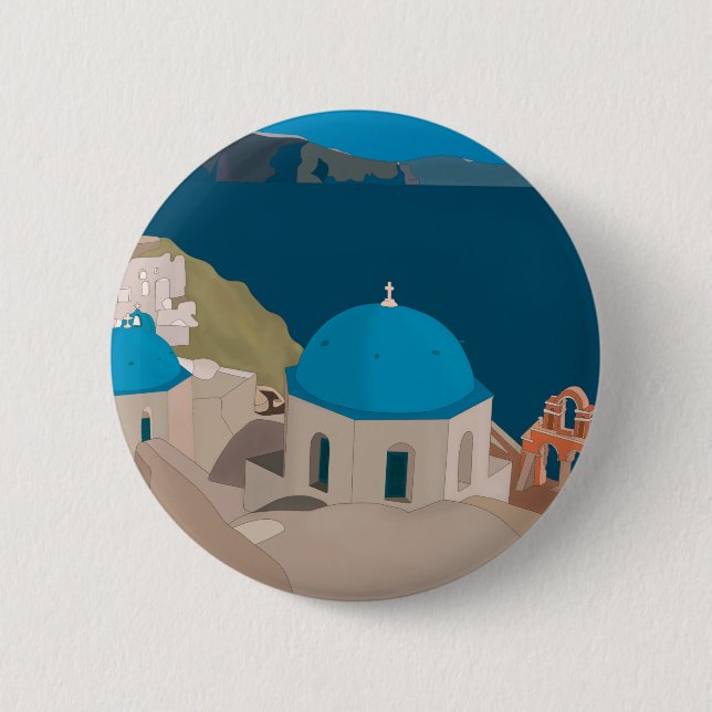 Badge Rond 5 Cm Santorin Grèce (Devant)