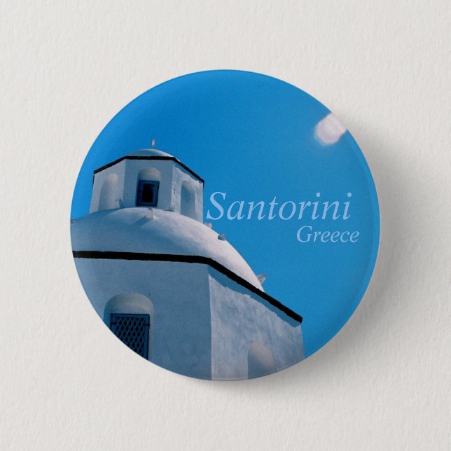 Badge Rond 5 Cm Santorini, bouton de la Grèce (Devant)