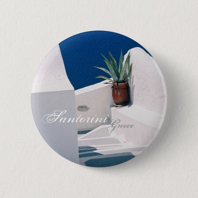 Badge Rond 5 Cm Santorini, bouton de la Grèce (Devant)