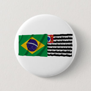 Badge Rond 5 Cm São Paulo et drapeaux de ondulation du Brésil