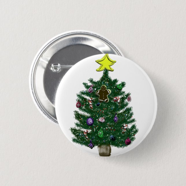 Badge Rond 5 Cm Sapin de Noël festif (Devant & derrière)