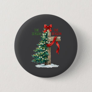 Badge Rond 5 Cm Sapin de Noël La Saison Jésus Croix La Raison X