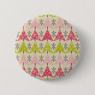Badge Rond 5 Cm Sapins de Noël rose et vert