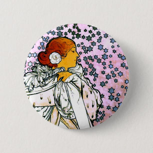 Badge Rond 5 Cm Sarah Bernhardt, La Dame aux Camélias, Mucha Fine