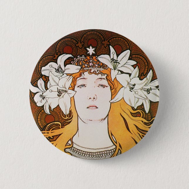 Badge Rond 5 Cm Sarah Bernhardt, Mucha (Devant)