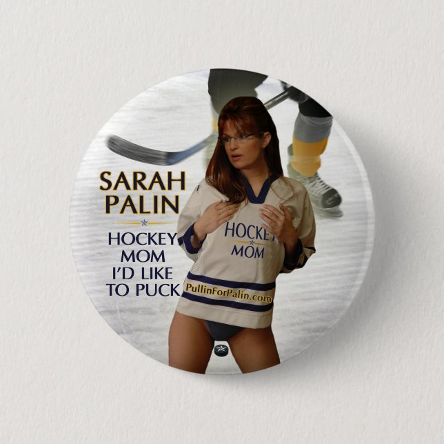 Badge Rond 5 Cm Sarah Palin - maman d'hockey que je voudrais au (Devant)