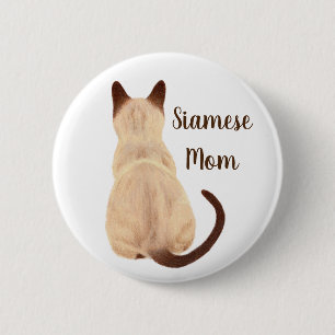 Badge Rond 5 Cm Sasha Siamese Chat Maman Kitty Regarder vers le pa