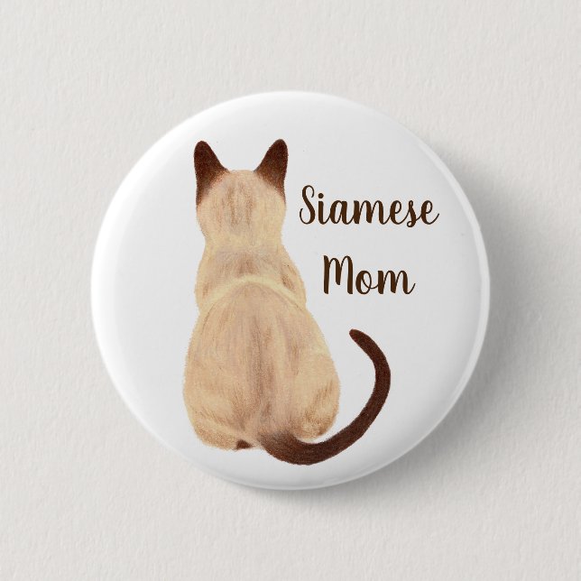 Badge Rond 5 Cm Sasha Siamese Chat Maman Kitty Regarder vers le pa (Devant)
