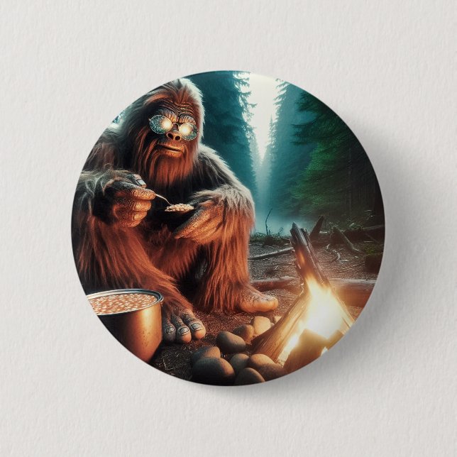 Badge Rond 5 Cm Sasquatch au feu de camp (Devant)