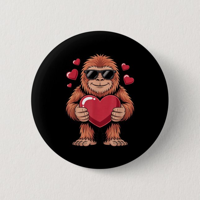 Badge Rond 5 Cm Sasquatch Valentine's Day - Bigfoot Heart Sungles  (Devant)