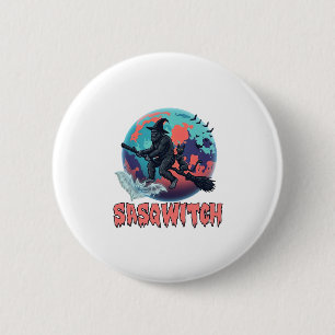 Badge Rond 5 Cm Sasqwitch Bigfoot Balai de Sorcière Chat Noir Lune