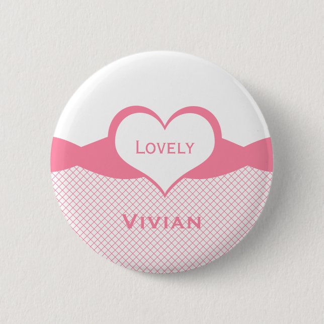 Badge Rond 5 Cm Sassy Heart Fishnet Button, Pink (Devant)