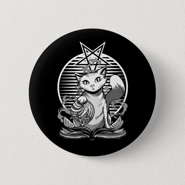 Badge Rond 5 Cm Satan Cat Fortune Teller Witchy Goth Kitten (Devant)