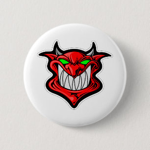 Badge Rond 5 Cm satan tête visage démon de dessin