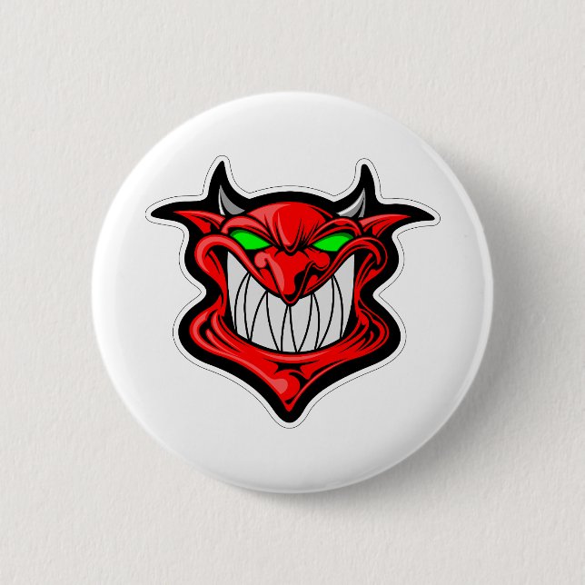 Badge Rond 5 Cm satan tête visage démon de dessin (Devant)