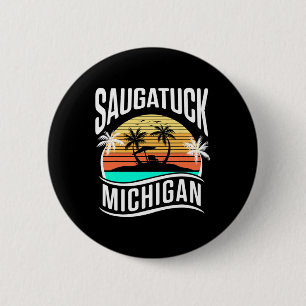 Badge Rond 5 Cm Saugatuck Michigan États-Unis Vintage Sunset Souve