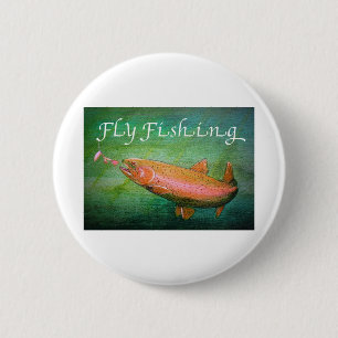 Badge Rond 5 Cm Saumon de truite de pêche à la mouche / Cadeau de
