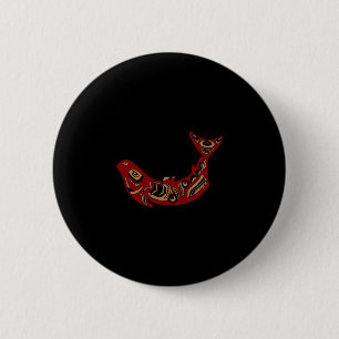 Badge Rond 5 Cm Saumon indien d'Amérique du Nord totem poisson pac