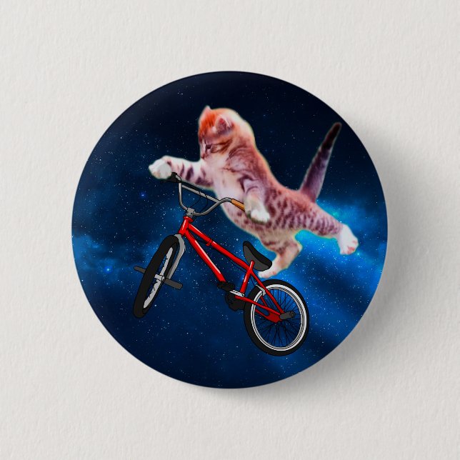 Badge Rond 5 Cm Saut de chat sur un vélo (Devant)