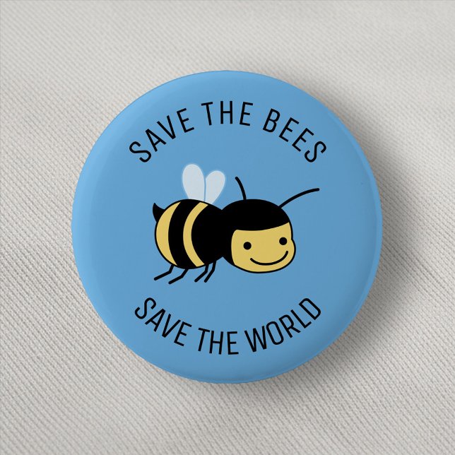 Badge Rond 5 Cm Sauvez les abeilles, Bonne Petite Abeille en bleu (Créateur téléchargé)